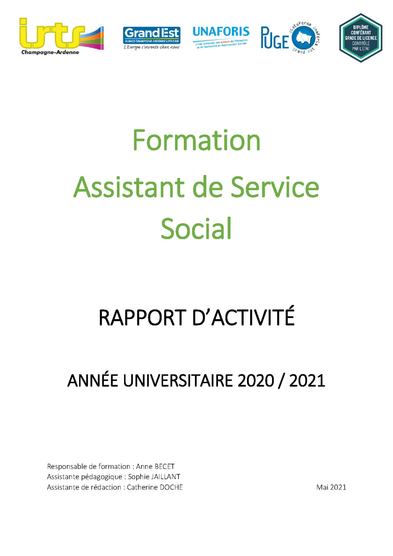 Rapports d'activité - IRTS Champagne-Ardenne